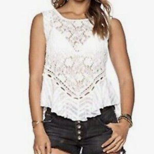 FREE PEOPLE Dark Bloom Open Back Ruffle Lace Tank Top - Ivory